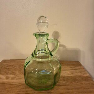 Vintage Green Glass Octagon Cruet w/ Stopper
